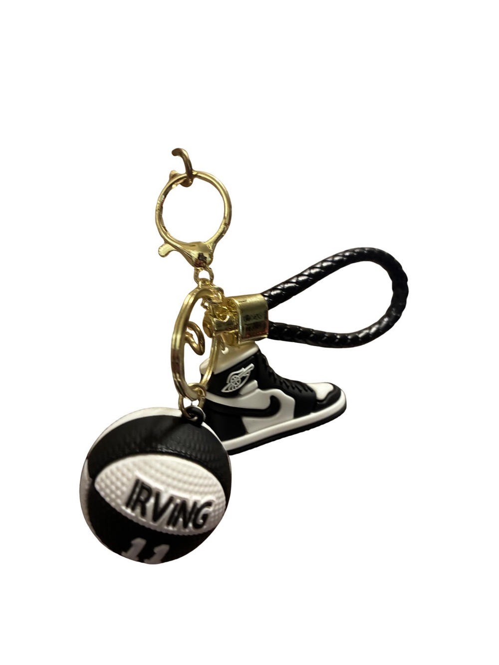 Irving Basketball & Sneaker Keychain in Unisex Black and White